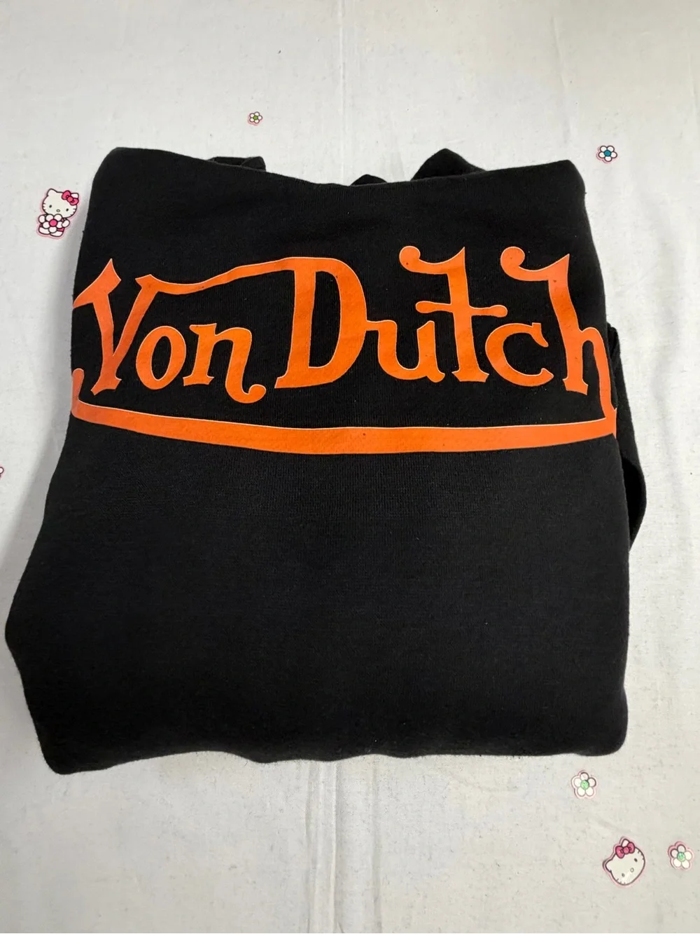 Von Dutch Black Hoodie with Orange Logo Chest Graphic